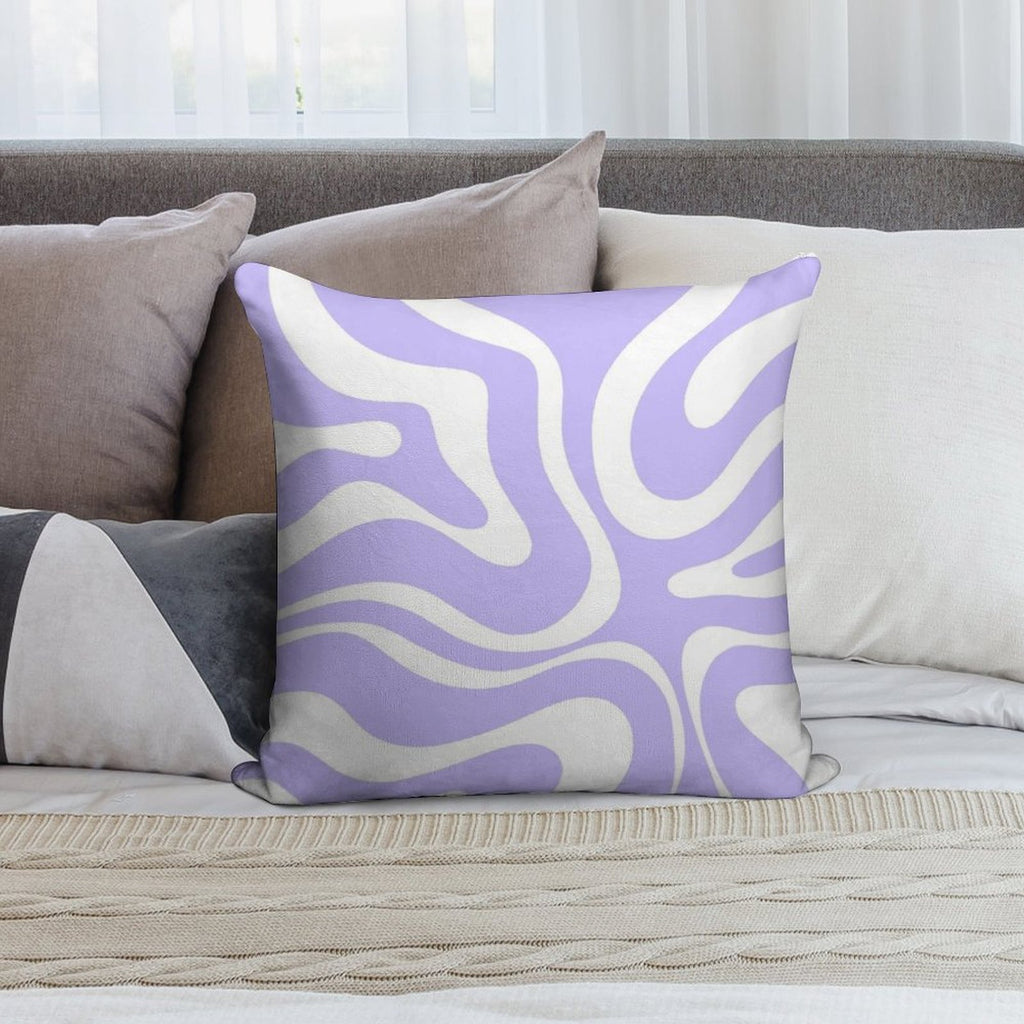 Retro Modern Liquid Swirl Abstract Pattern Square in Light Purple And White Soft Fade-Resistant Throw Pillow