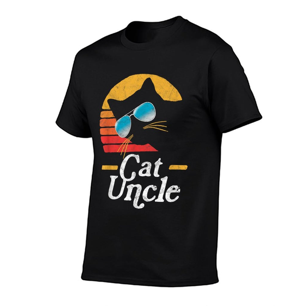 Cat Uncle Vintage 80s Style Cat Retro Sunglasses Distressed  Rolled Sleeves T-Shirt