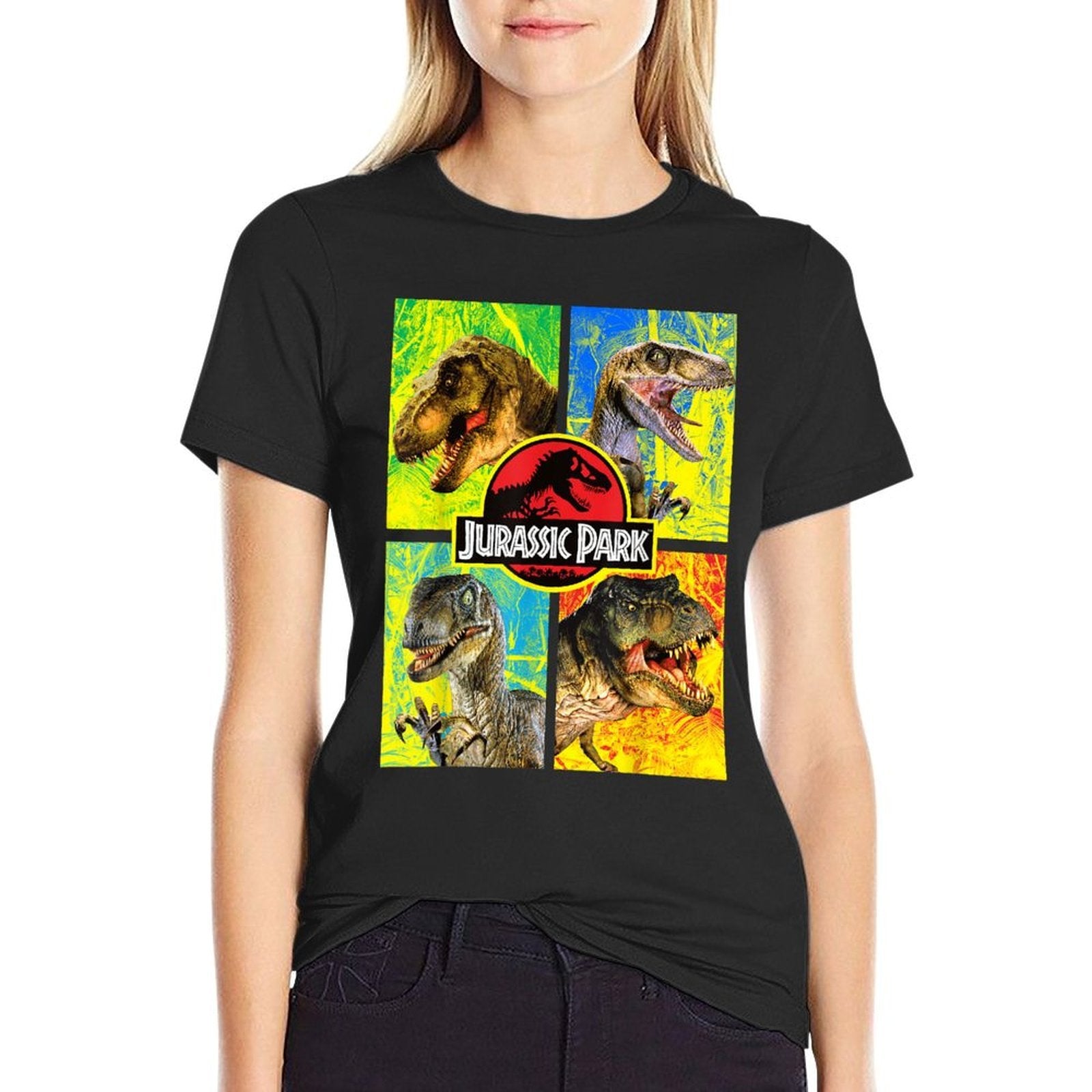 Jurassic Park Four Different Dinosaur Faces Graphic  Affordable Price T-Shirt