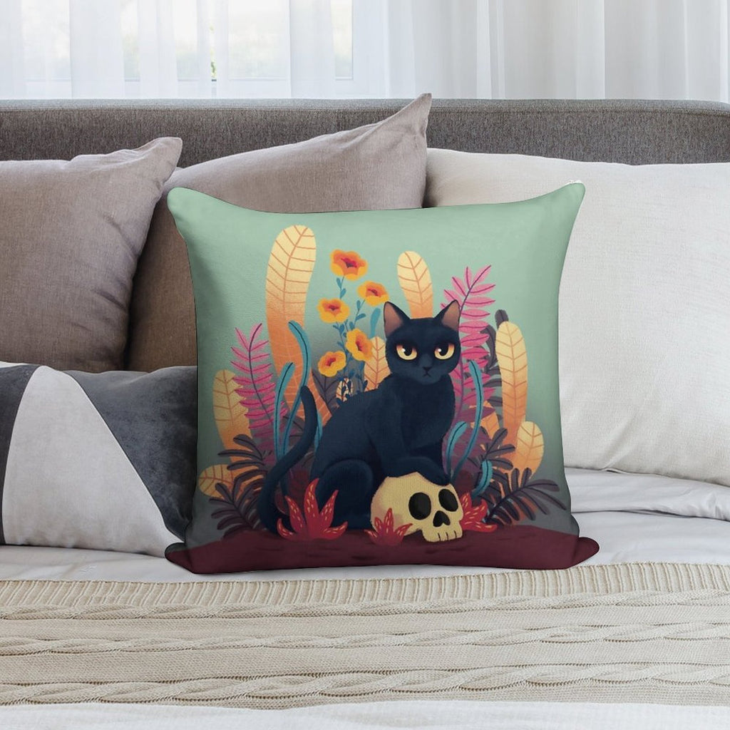 Skull Kitty Soft Bedroom Essential Throw Pillow