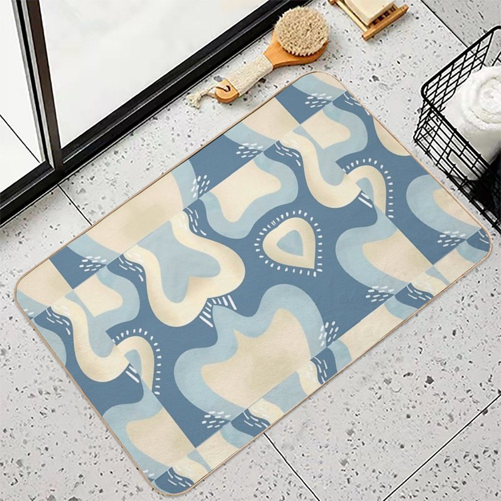 BLUE GOLD OCEANIC ABSTRACT Durable Bath Mat