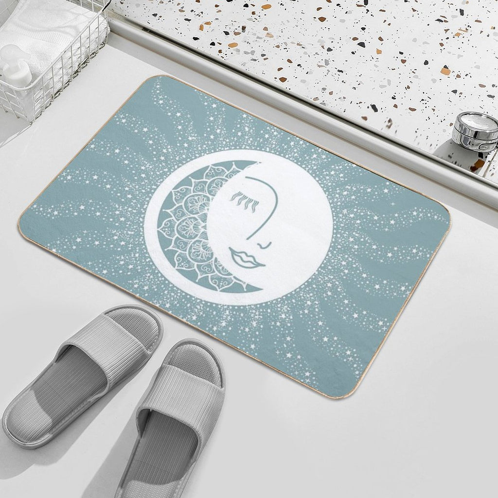 Moon Art, Teal, Mandala, Moon And Stars Art  Multi-Purpose Bath Mat