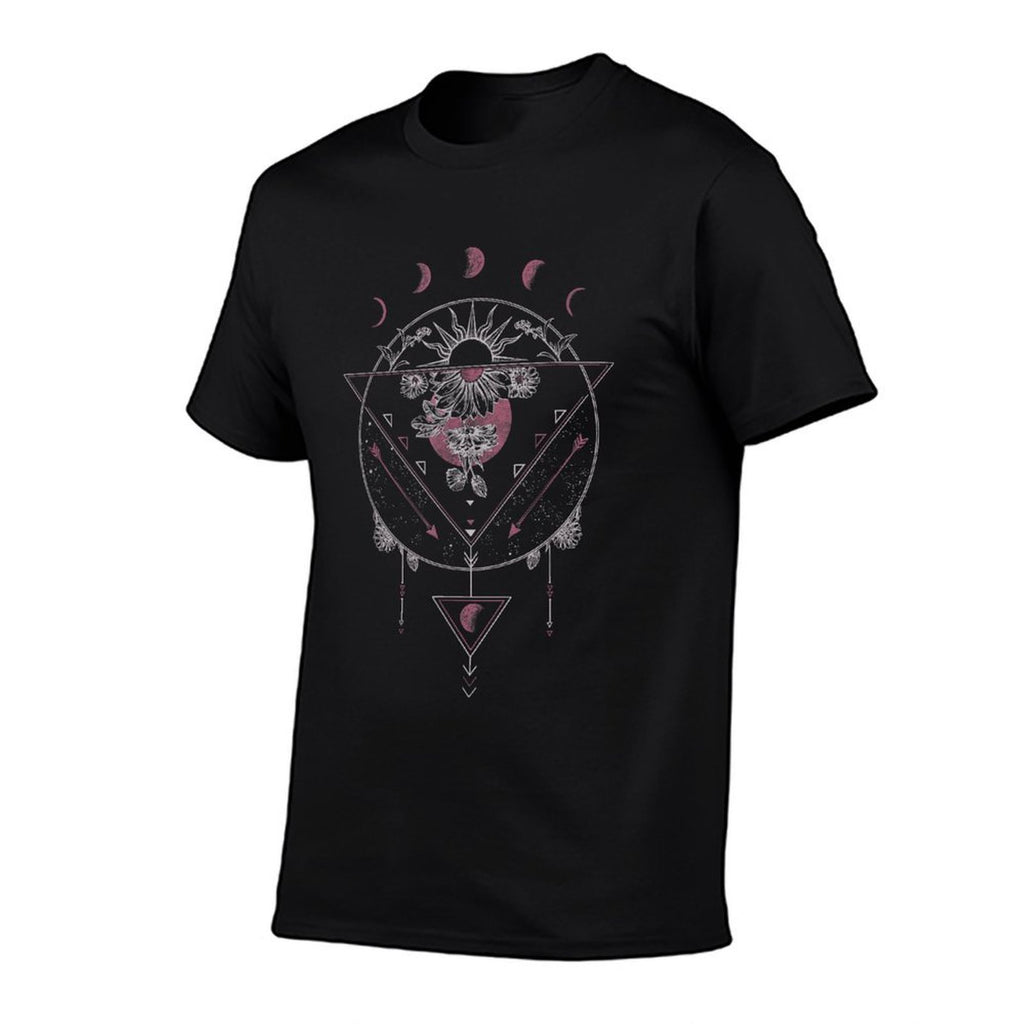 Geometric Shapes Half Sun Half Flower Boho  Durable T-Shirt