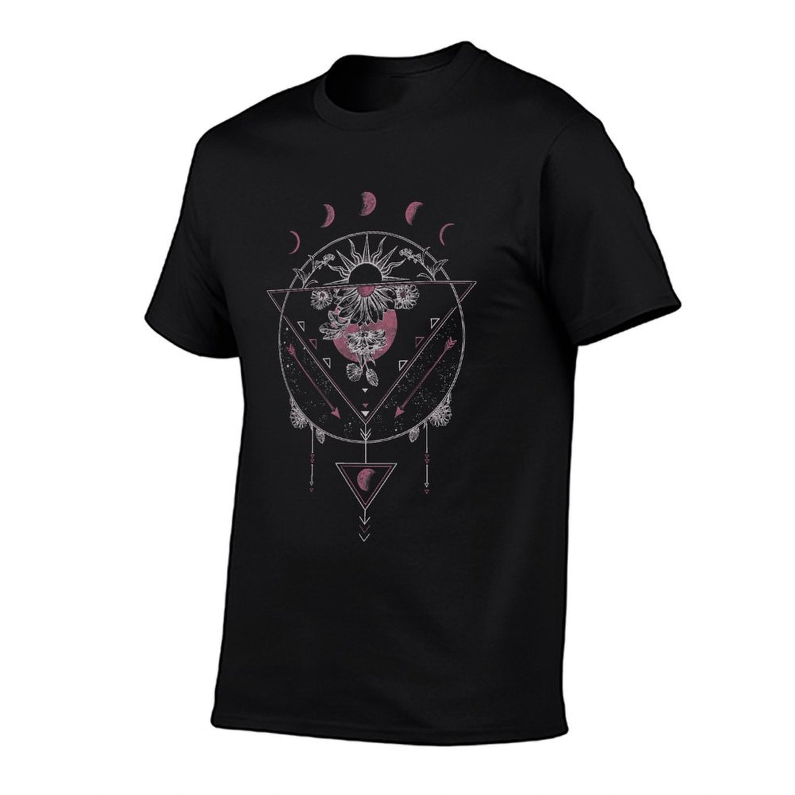 Geometric Shapes Half Sun Half Flower Boho  Durable T-Shirt