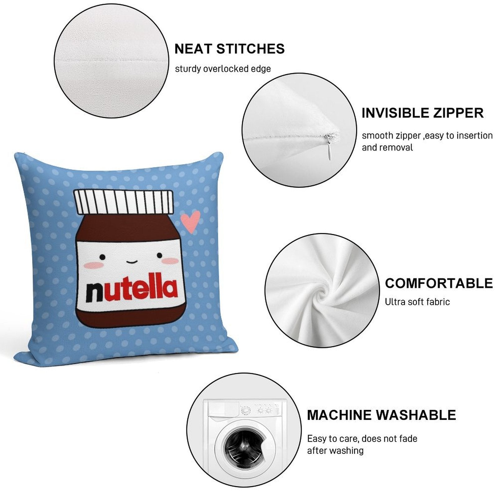 Cute Nutella Jar Soft Reinforced Edging Throw Pillow