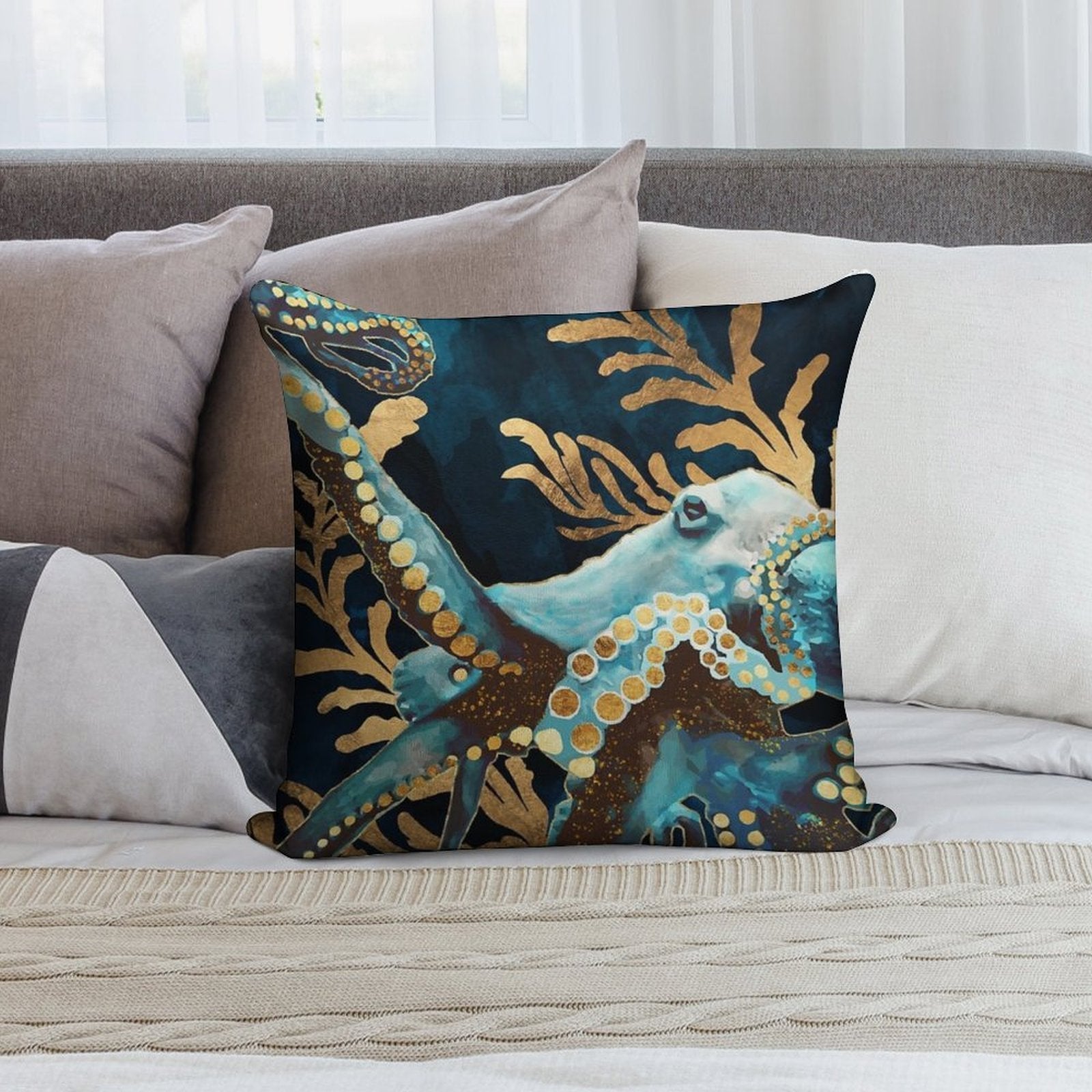 Indigo Octopus Soft Style Accent Throw Pillow