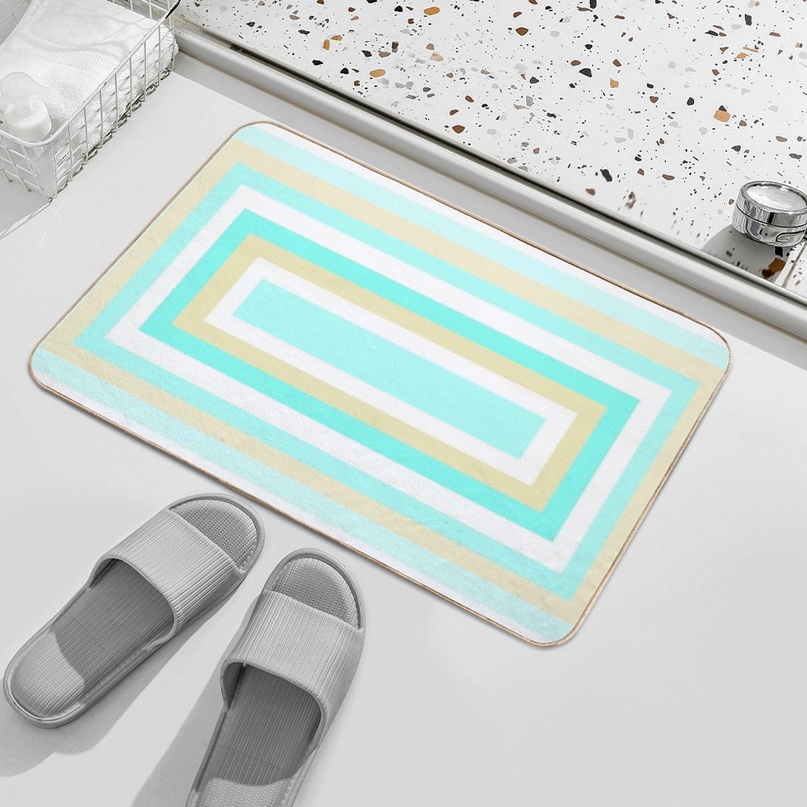 Blue Teal Aqua  Slip-Resistant Bath Mat