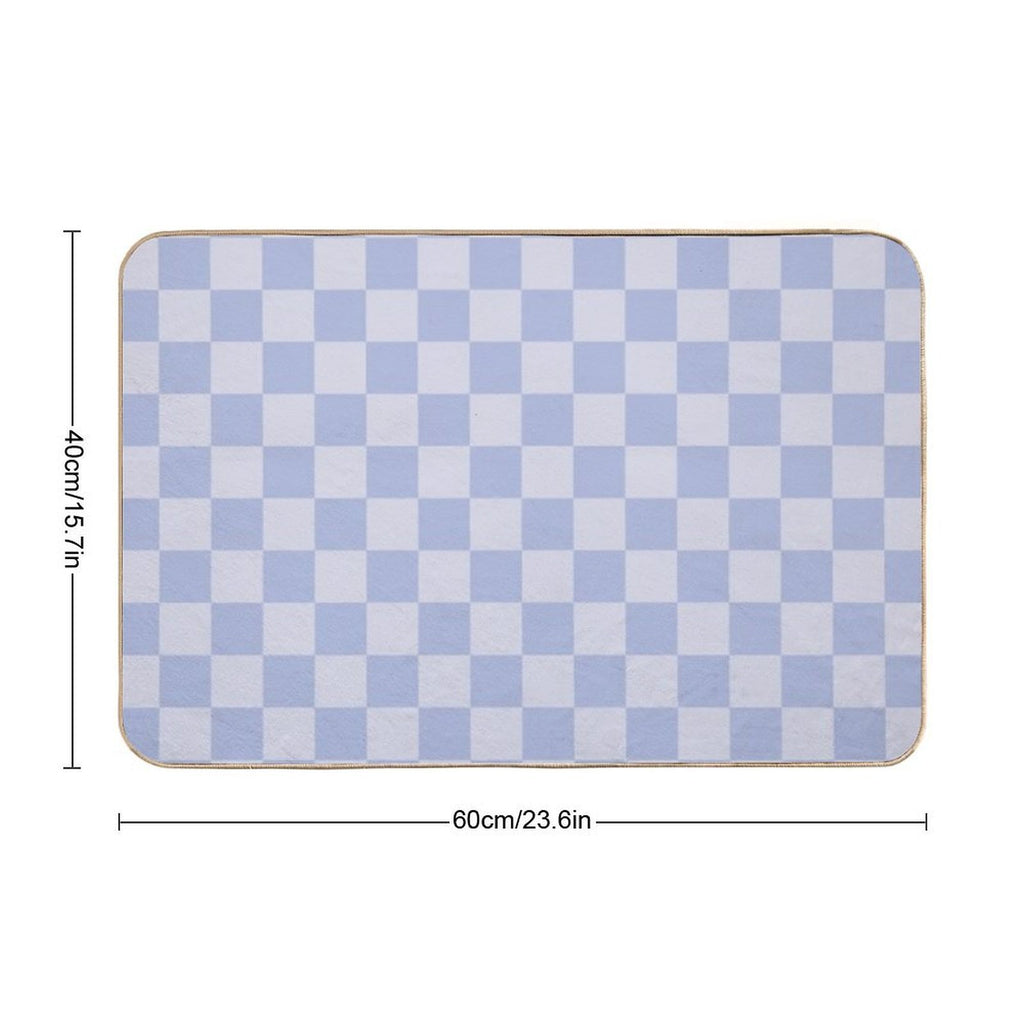 Checkerboard Mini Check Pattern in Double Pale Periwinkle Purple Durable Bath Mat