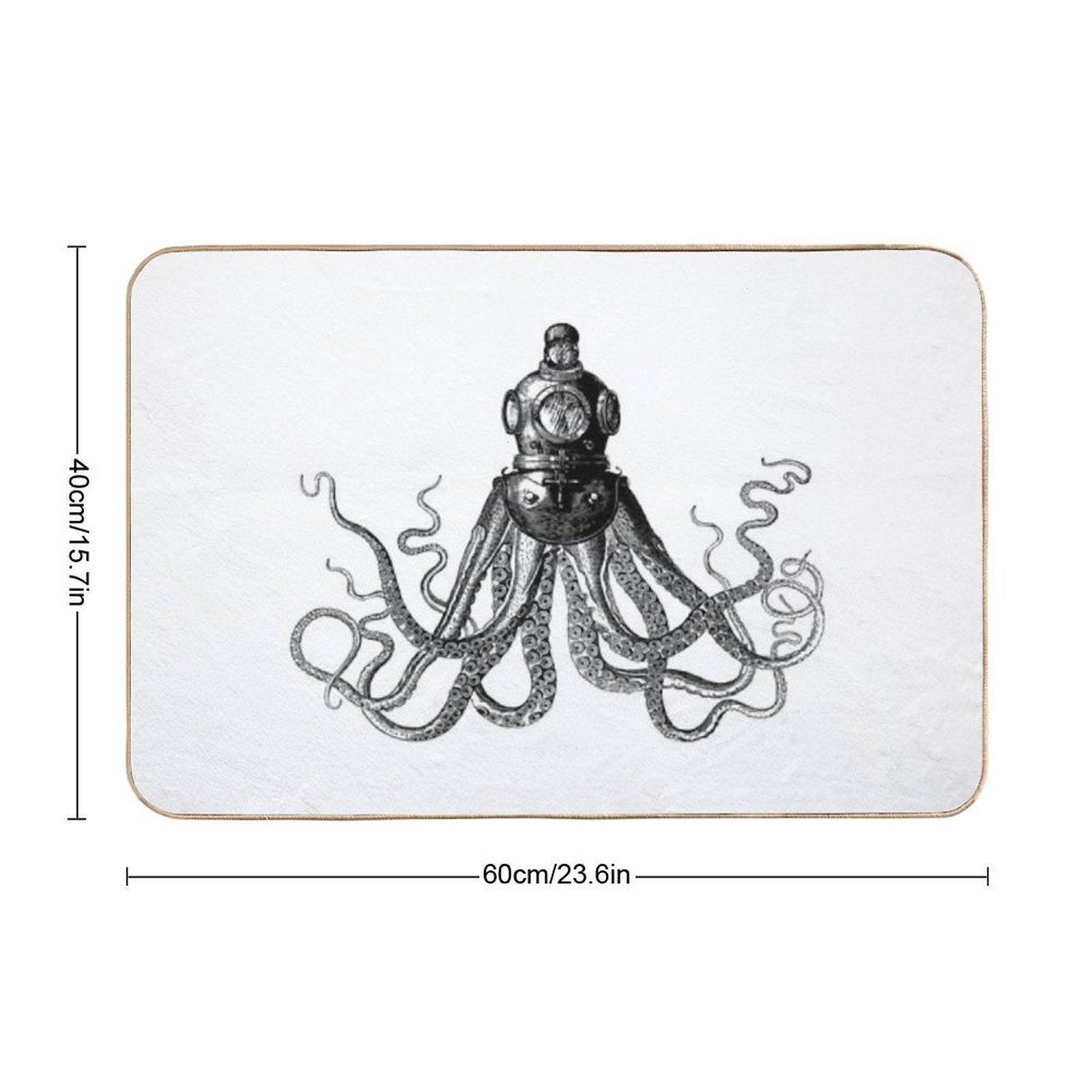 Octopus in Diving Helmet  Deep Sea Divers Helmet  Vintage Octopus  Tentacles  Anthropomorphic  Black And White Durable Bath Mat