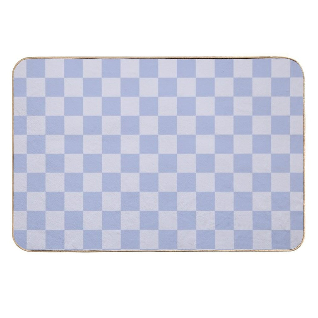 Checkerboard Mini Check Pattern in Double Pale Periwinkle Purple Durable Bath Mat