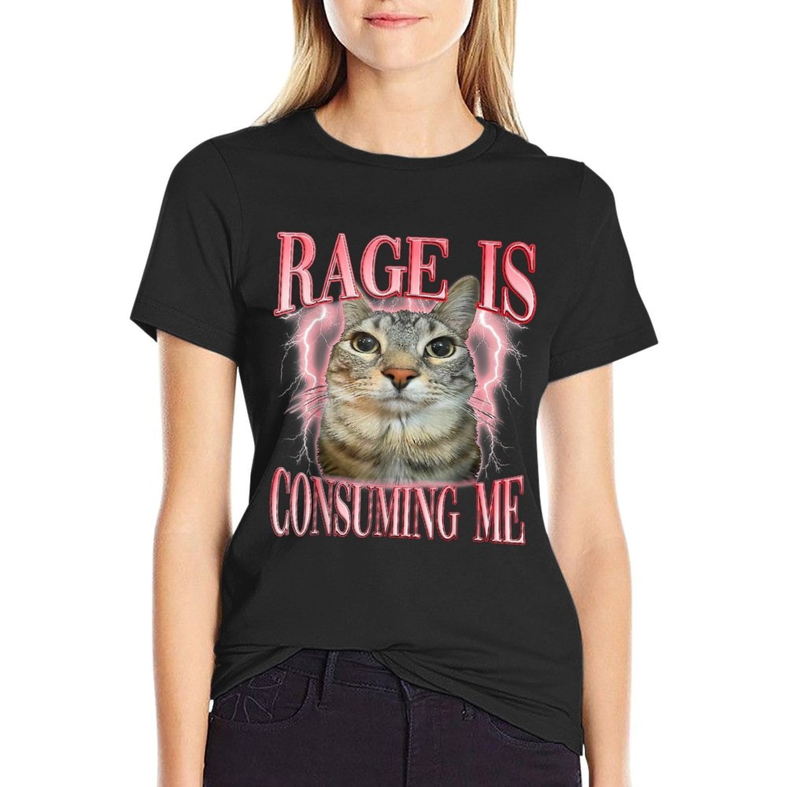 Rage Consumes Me Funny Silly Staring Cat Meme Women Men  Moisture-wicking T-Shirt