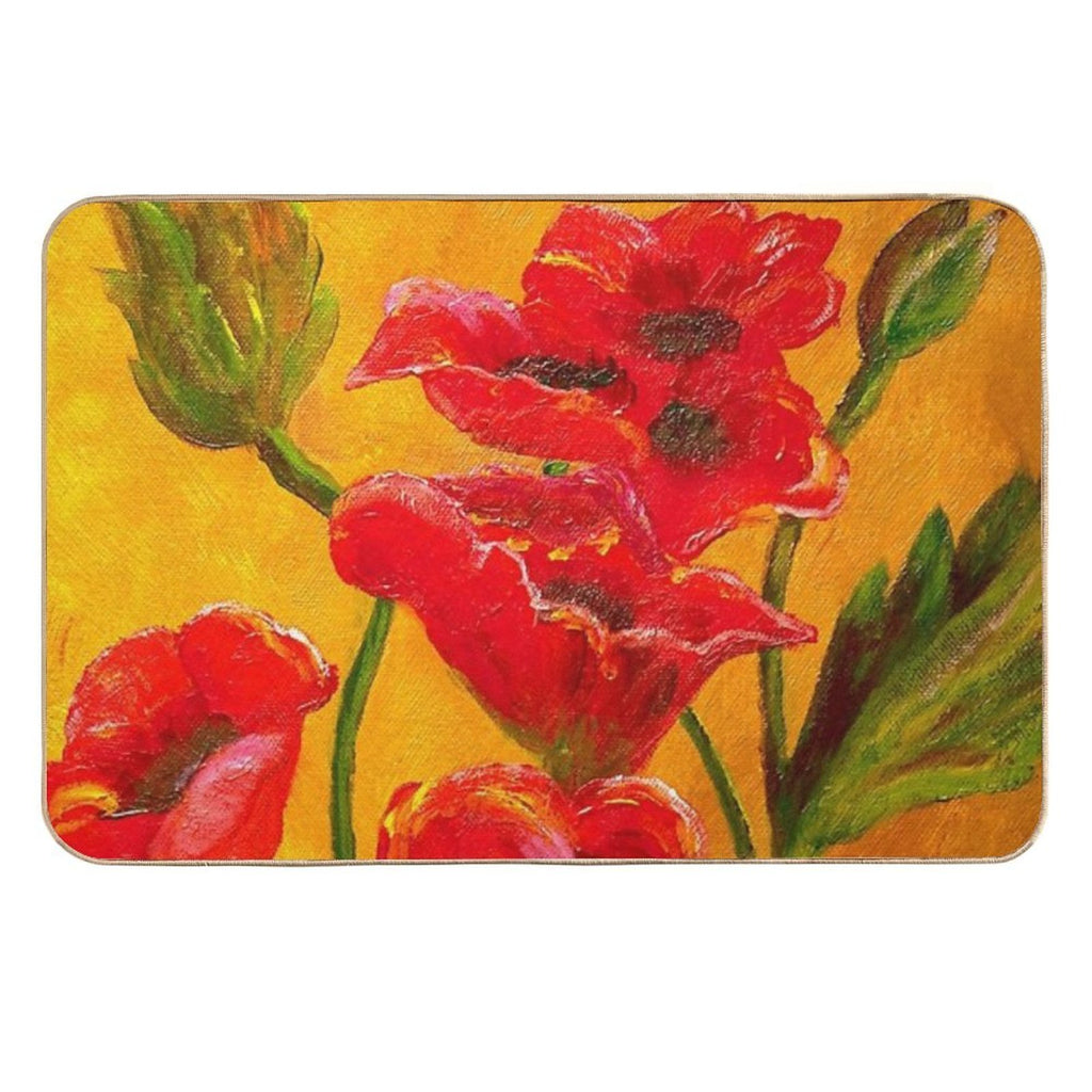 Red Floral Burnt Orange Autumn Pattern  Easy To Clean Bath Mat