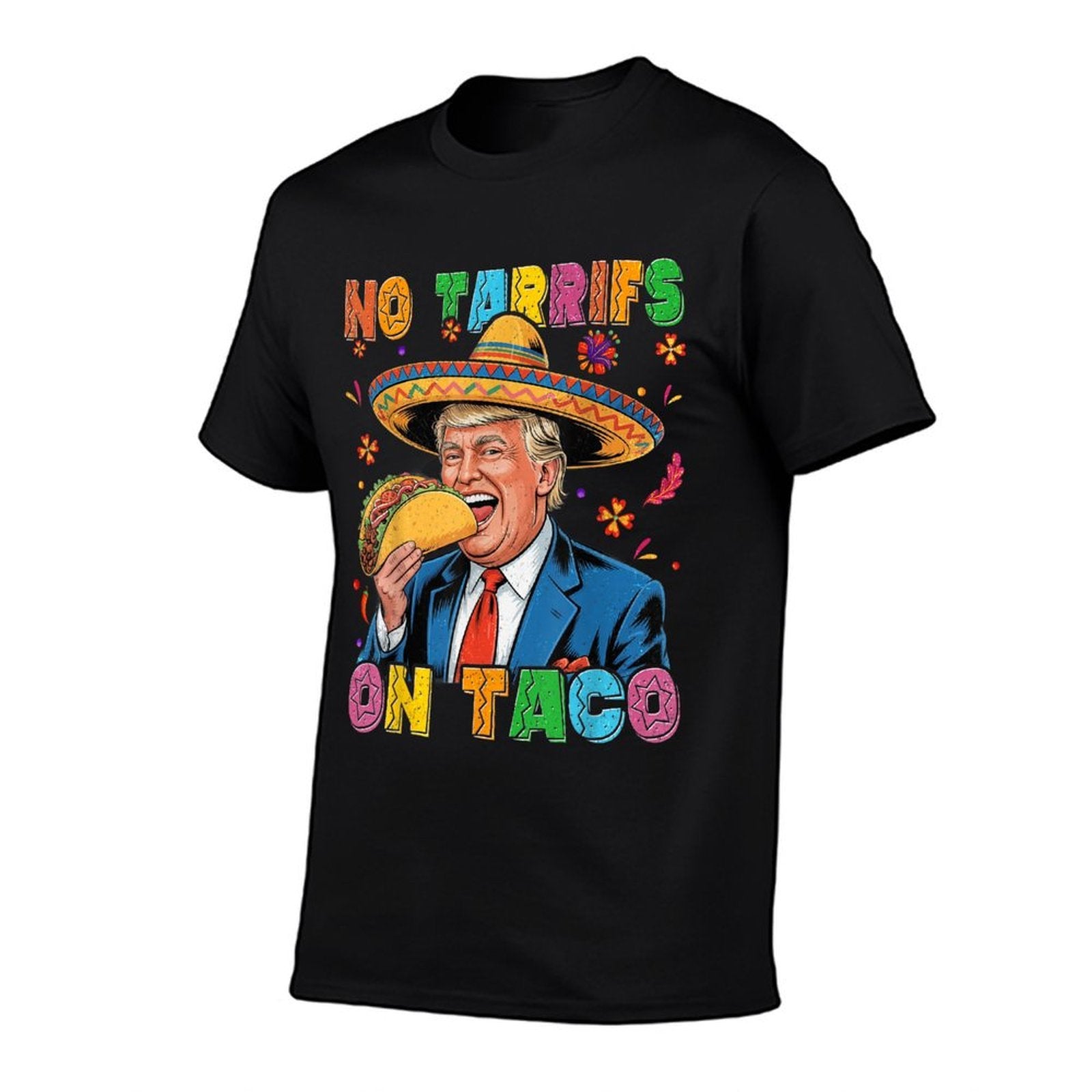 Funny Mexican Cinco De Mayo Trump No Tarrifs On Taco  Ribbed Collar T-Shirt
