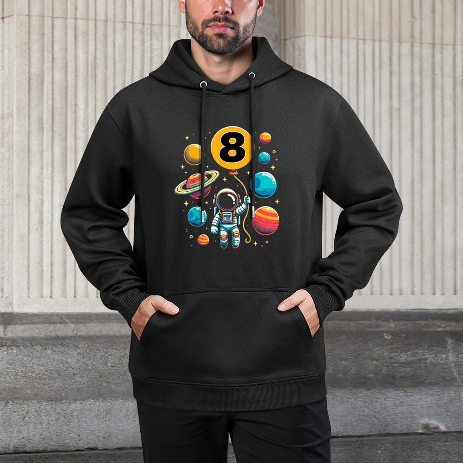 8th Birthday Astronaut Space Planets Eight Years Old Shrink-Resistant Hoodie