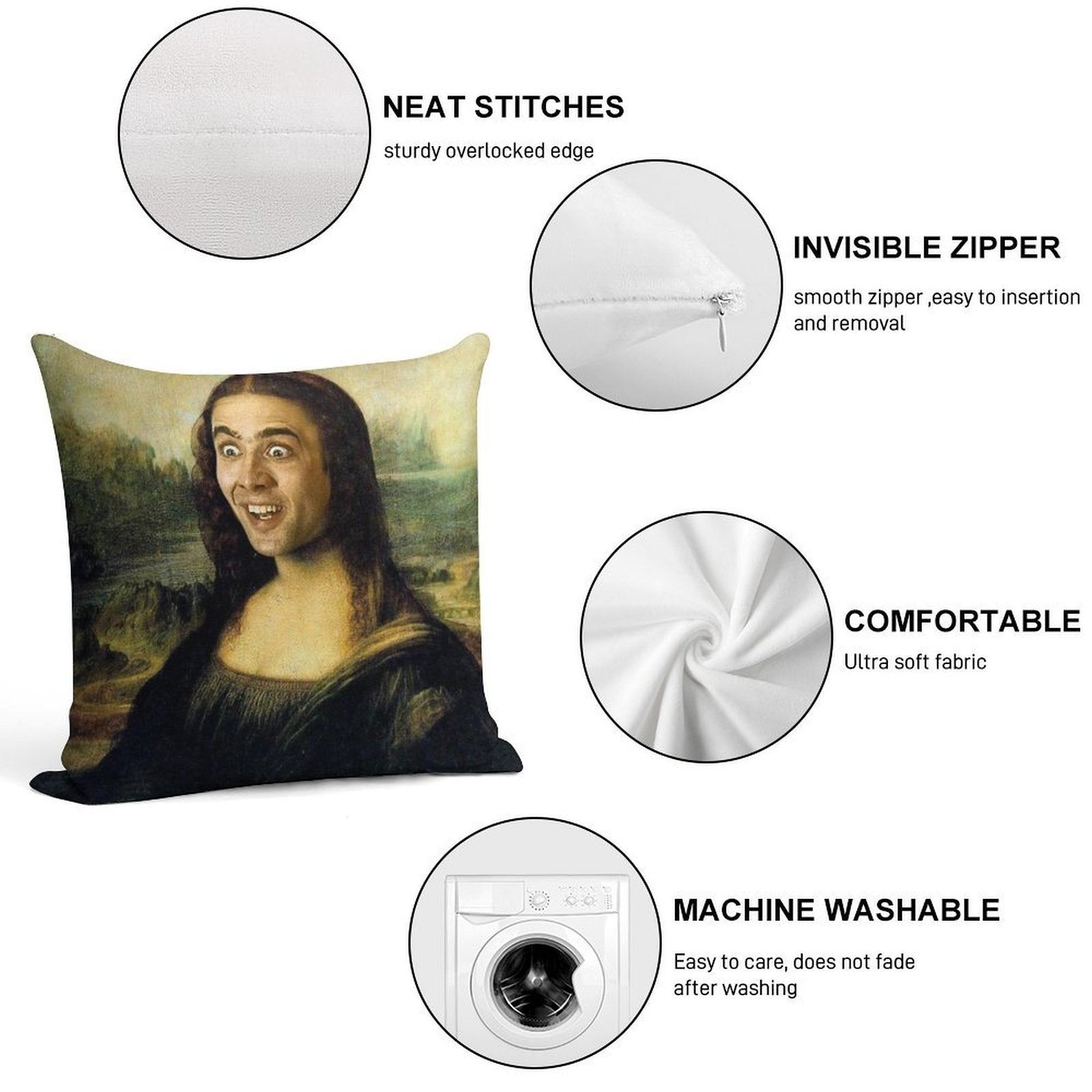 Nicolas Cage As The Mona Lisa Soft Home Decor Throw Pillow
