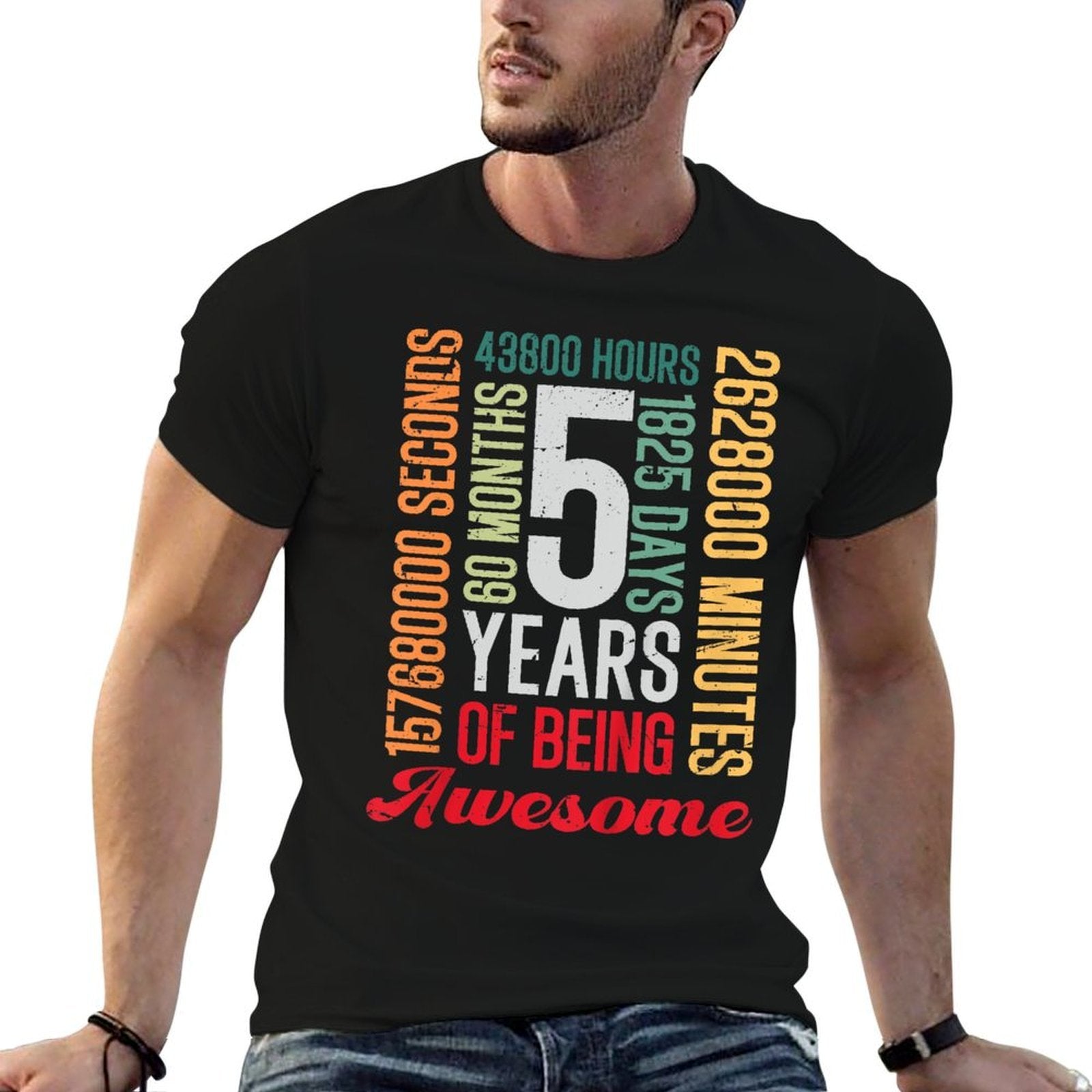 Kids 5th Birthday 5 Years Old Vintage Retro 60 Months Boy Girl  Stretchy T-Shirt