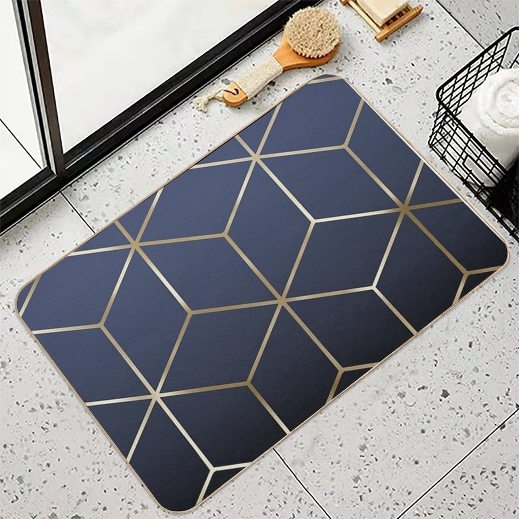 Gold Cubes on Navy Blue Durable Bath Mat