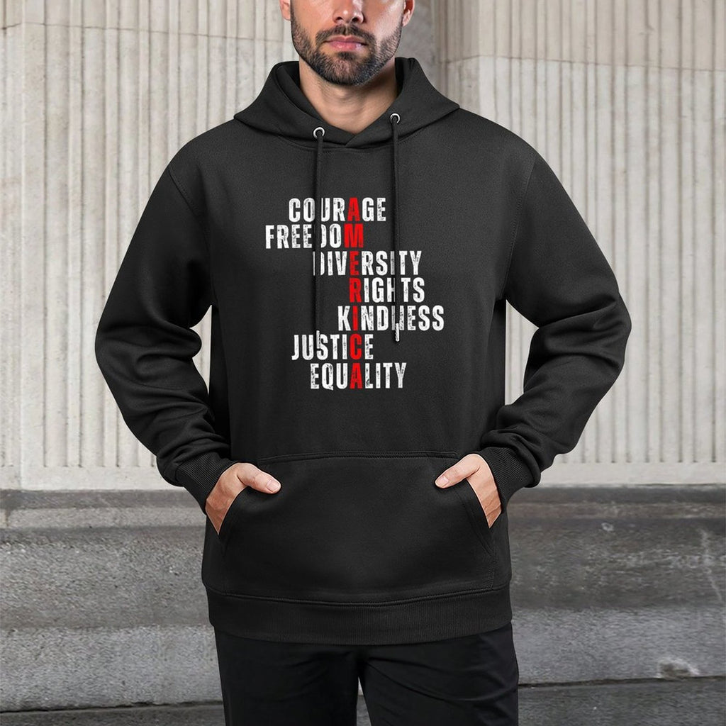 America Values Courage Freedom Equality Rights 4th Of July All-Day Comfort Hoodie