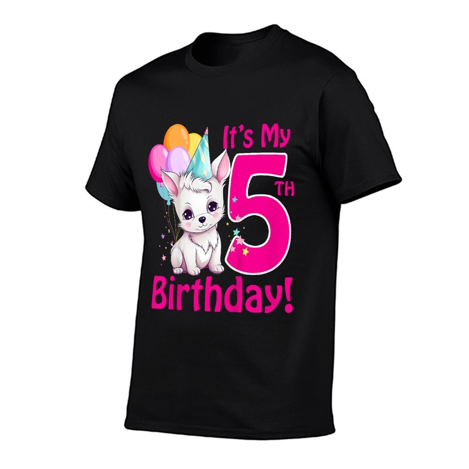 Kids It's My 5th Birthday Dog Lover Theme 5 Years Old Puppy Girl  Fade-proof Color T-Shirt