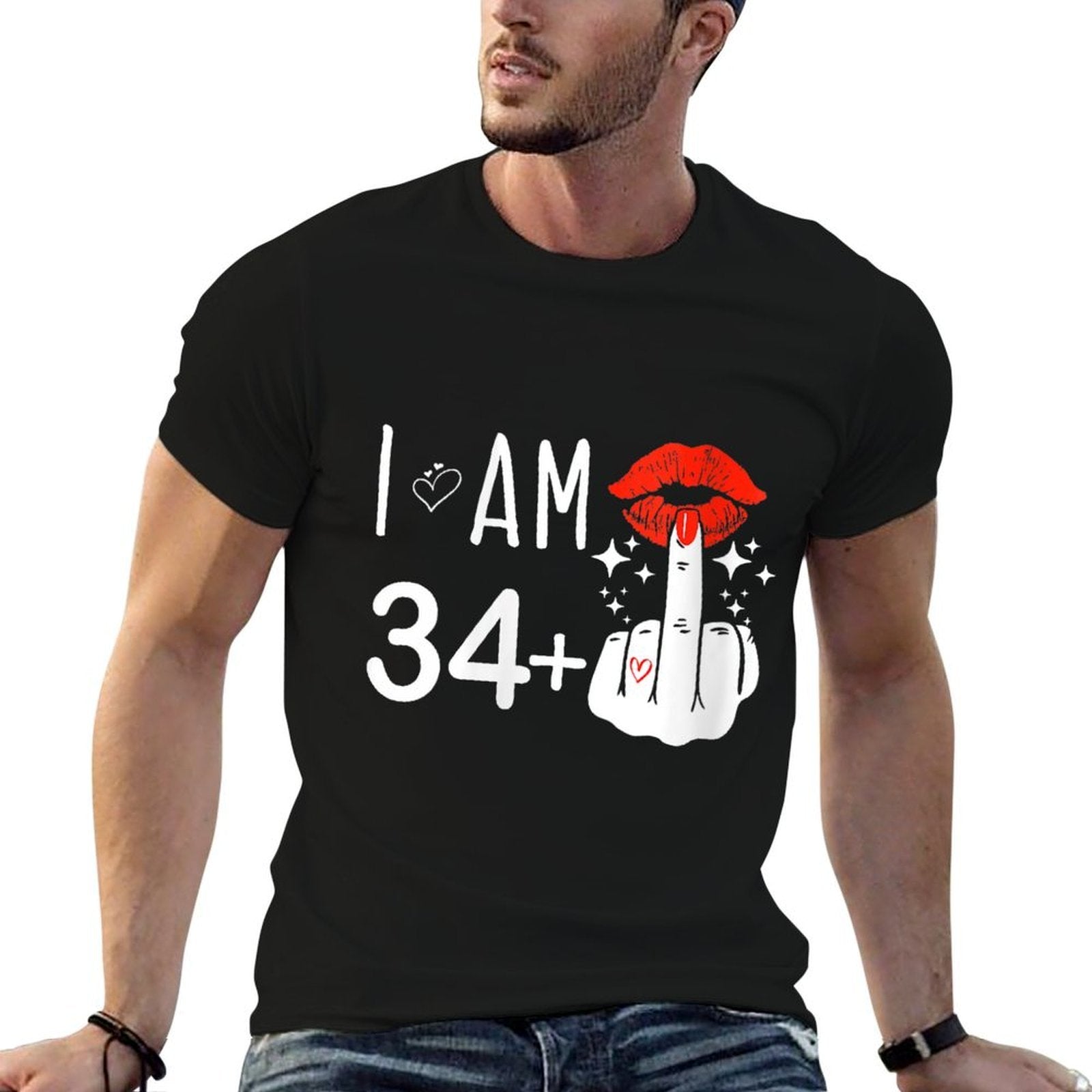 Womens I Am 34 Plus 1 Middle Finger 35th Birthday Funny  Easy-care T-Shirt