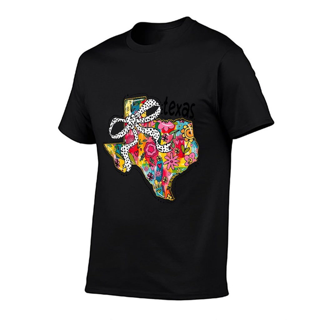 Girly Texas State Map Floral Coquette Bow 4th of July USA  Relaxed-fit T-Shirt