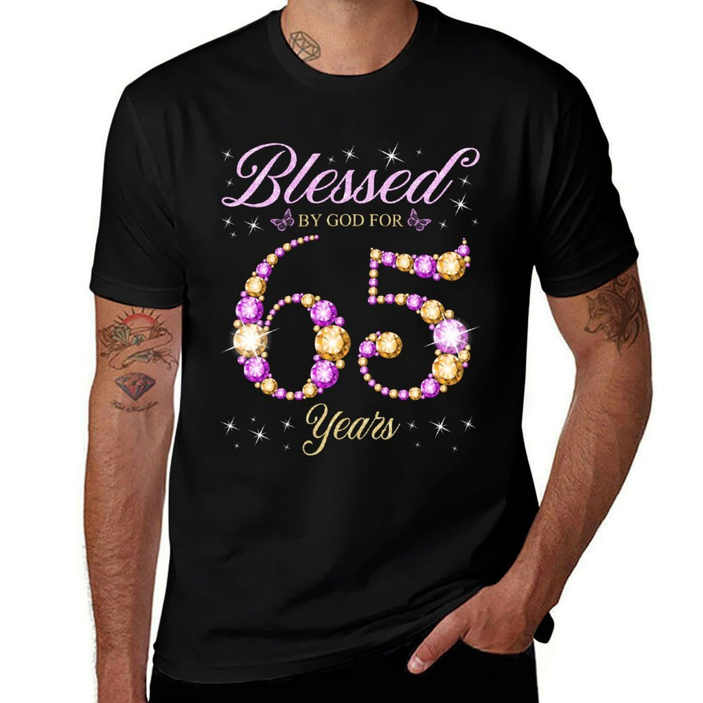 Blessed By God For 65 Years Old 65th Birthday B-Day Party  Rolled Sleeves T-Shirt