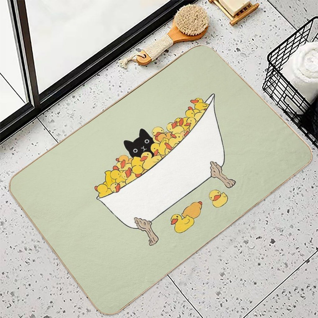 Black Kitty In Bathtub  Long-Lasting Bath Mat