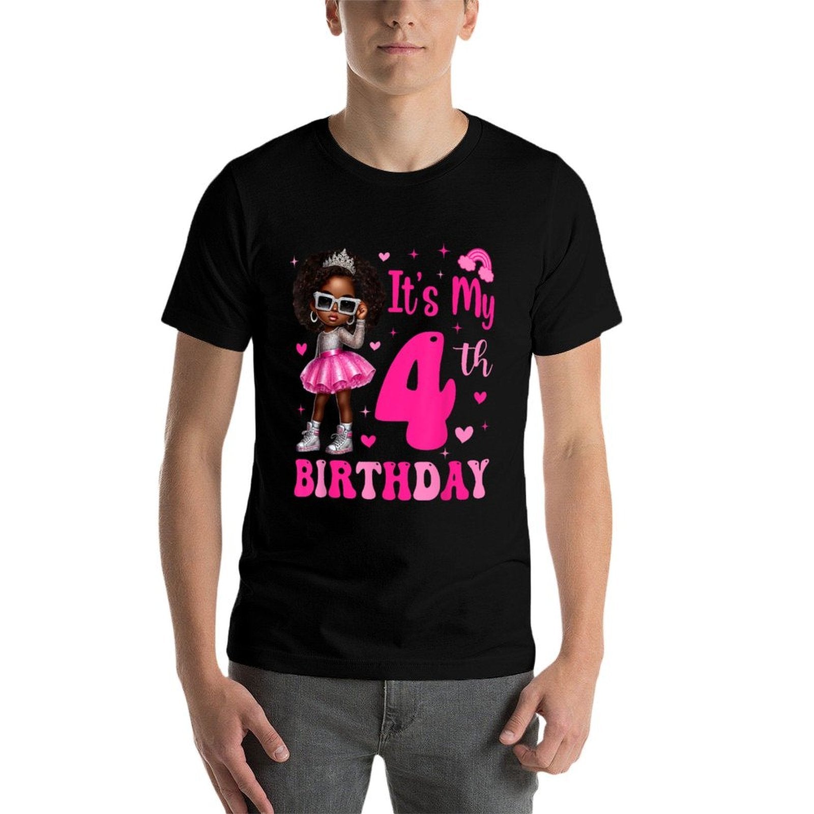 4 Years Old Black Kids It's My 4th Birthday Black Girl  Lightweight T-Shirt