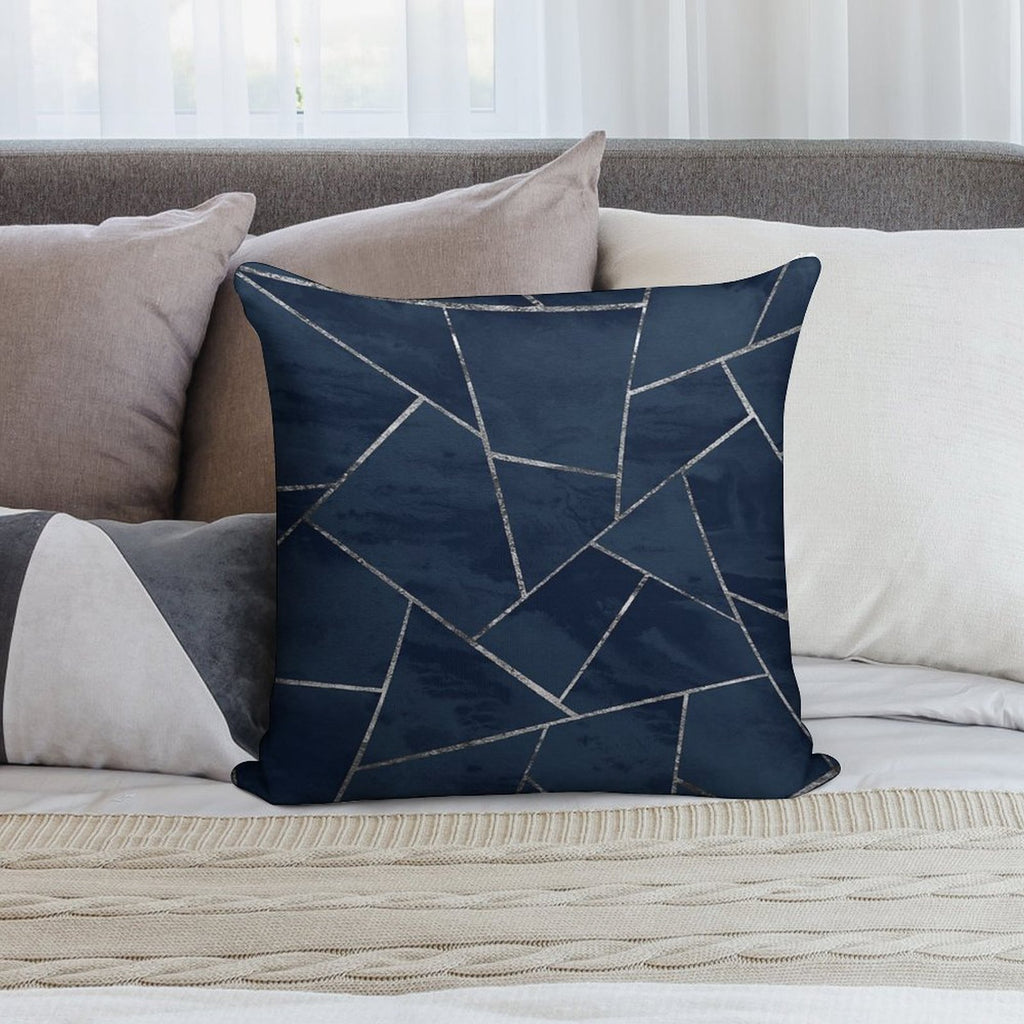 Midnight Navy Blue Ink Silver Geometric Glam #1 #geo #decor #art Soft Luxury Feel Throw Pillow