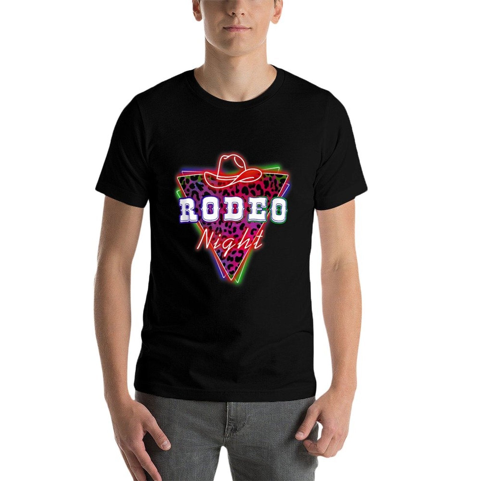 Rodeo Night Leopard Neon Cowboy Hat  Cotton T-Shirt
