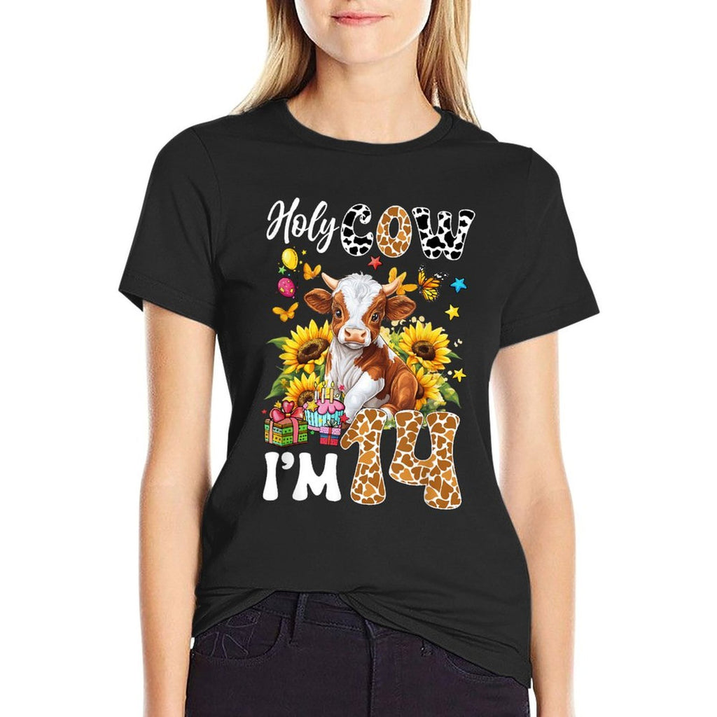 Holy Cow I'm 14 Years Old Farm Cow Sunflowers 14Th Birthday  Affordable Price T-Shirt