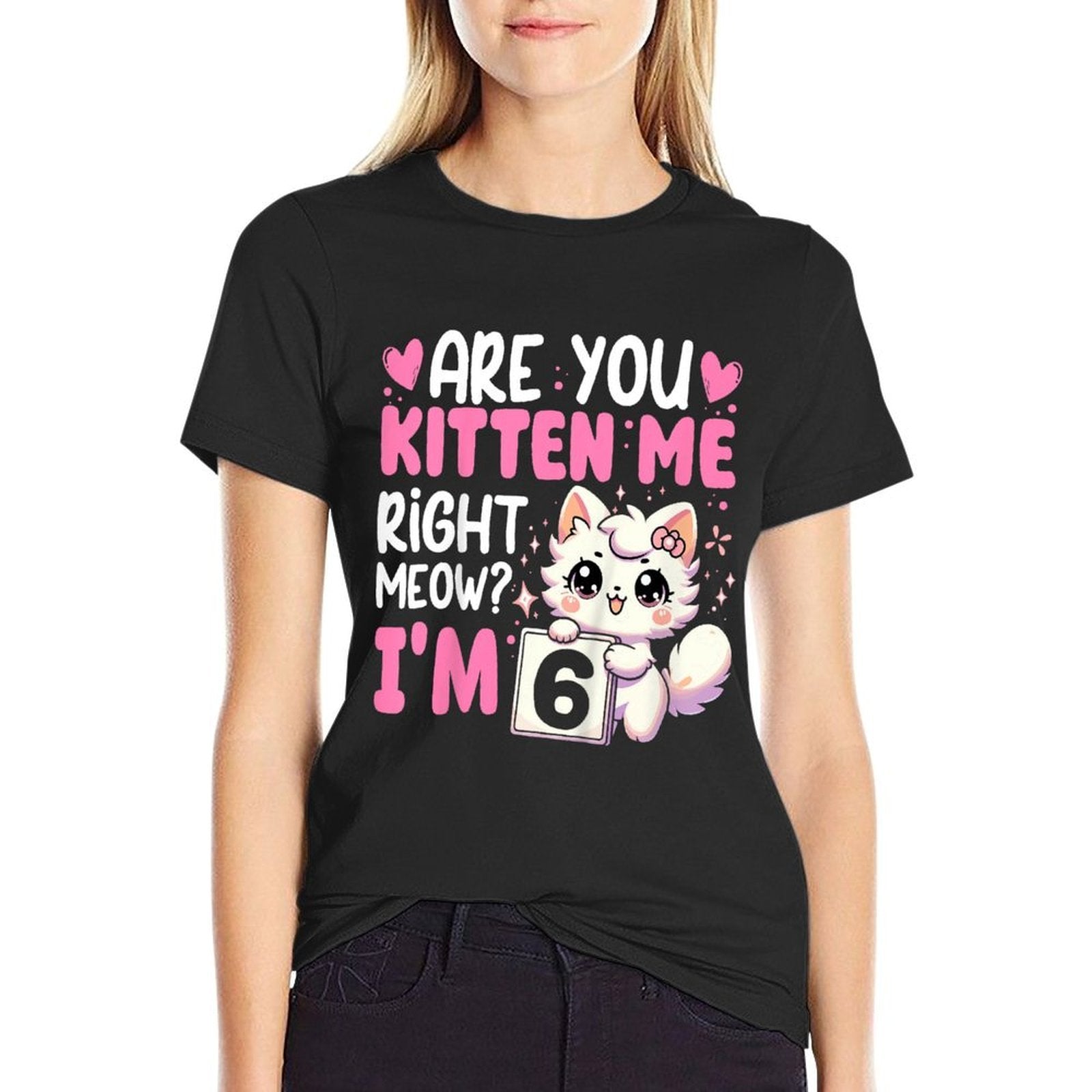 Kids 6th Birthday Girl 6yr Six 6 Year Old Kitten Cat Bday  Moisture-wicking T-Shirt