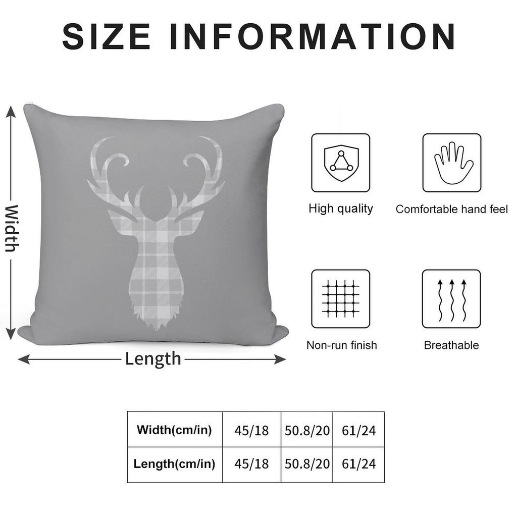 Grey Tartan Stag Head Soft Short Plush Fabric Throw Pillow