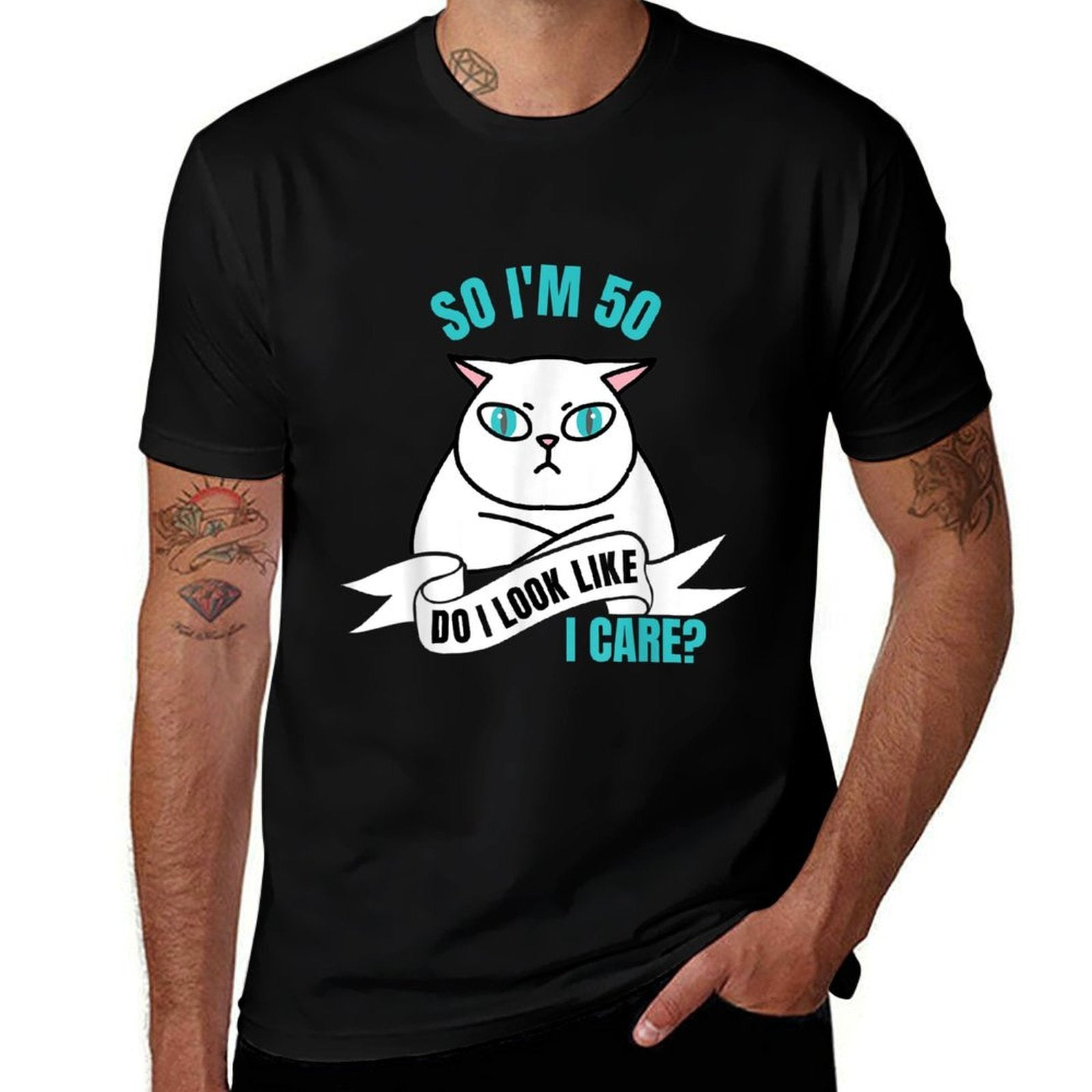 So I'm 50 Do I Look Like I Care Funny 50th Birthday  Rolled Sleeves T-Shirt