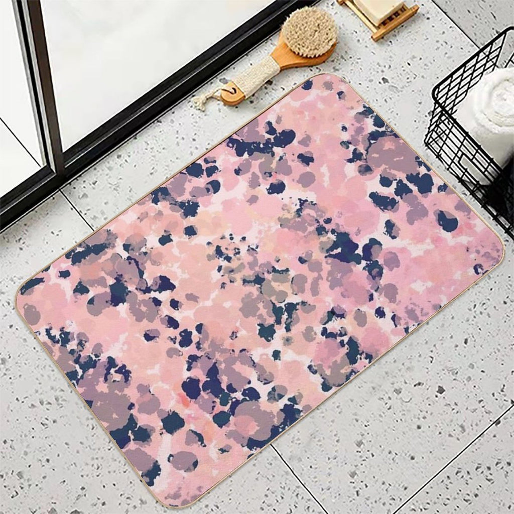 Smudgy Painted Abstract Pattern in Navy Blue, Pink, Taupe, And Blush  Repositionable Bath Mat