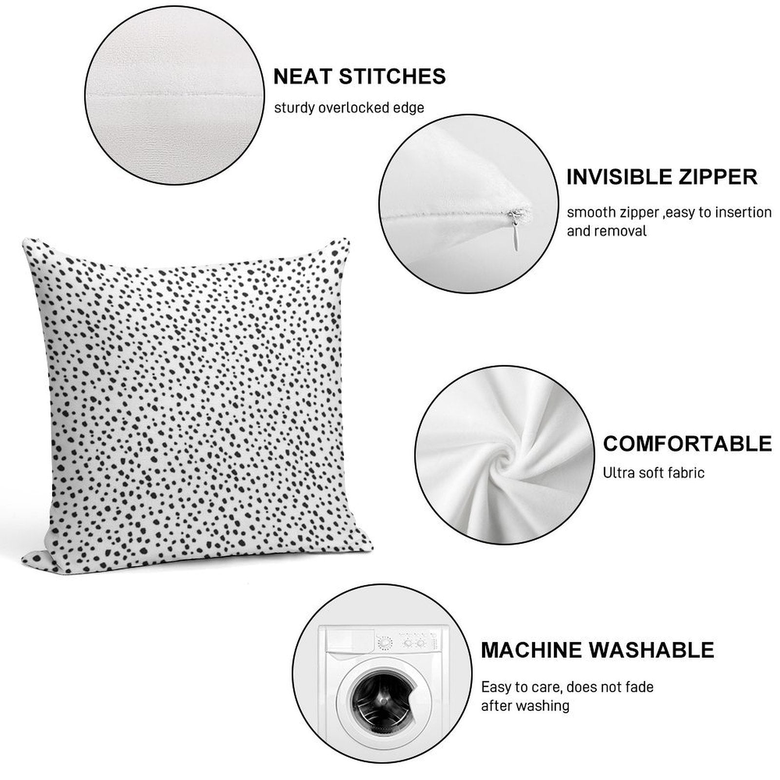Black Dots by Minikuosi Soft Luxury Feel Throw Pillow
