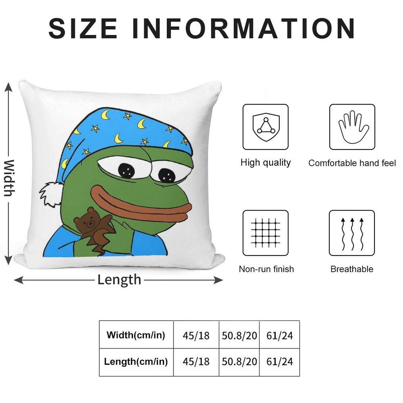 Bedtime Pepe - Sleepo Peepo Soft Short Plush Fabric Throw Pillow