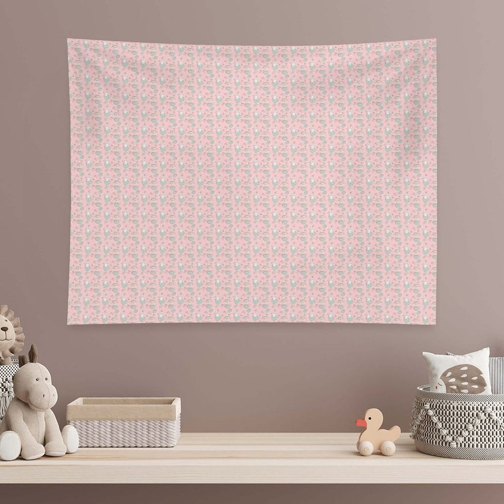 Cute Bunny Teacup Seamless Pattern Pretty Pink Tapestry