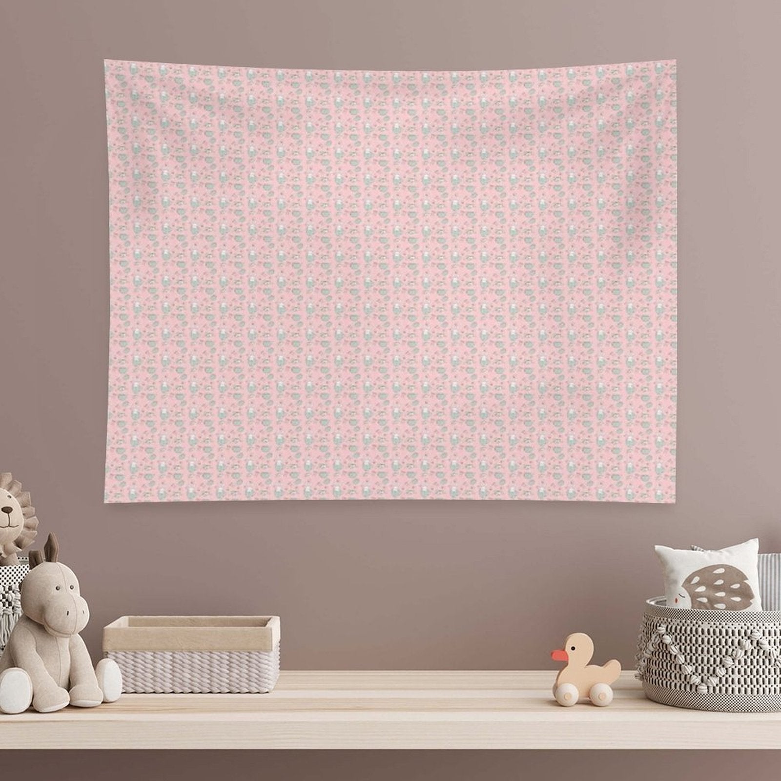 Cute Bunny Teacup Seamless Pattern Pretty Pink Tapestry
