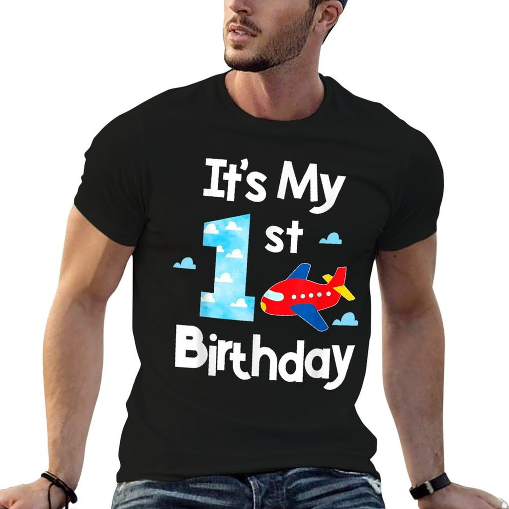 It's My 1st Birthday Airplane Pilot 1 Years Old Boy Girl  Fade-proof Color T-Shirt