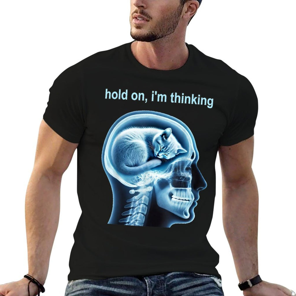 Funny Cat Hold On Im Thinking Meme Graphic  Polyester Blend T-Shirt