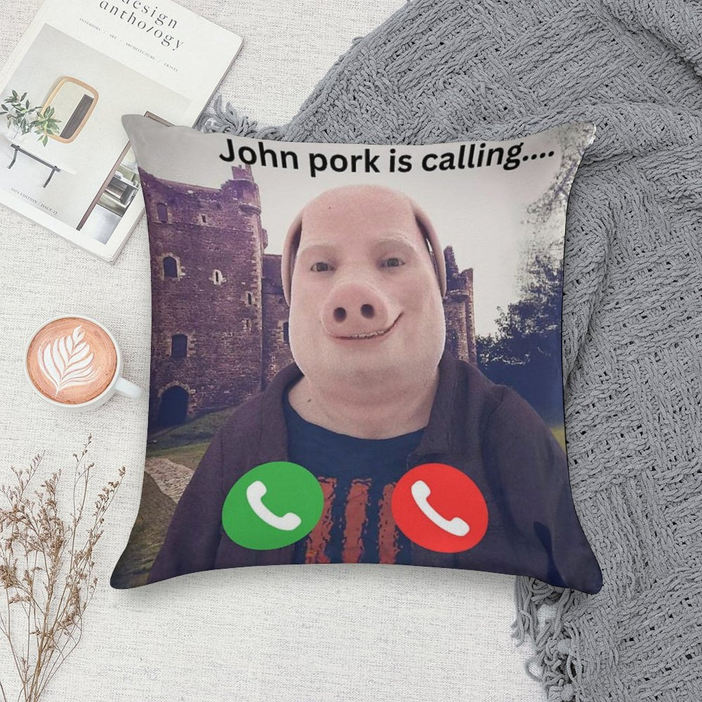 John Pork Is Calling Soft Short Plush Fabric Throw Pillow