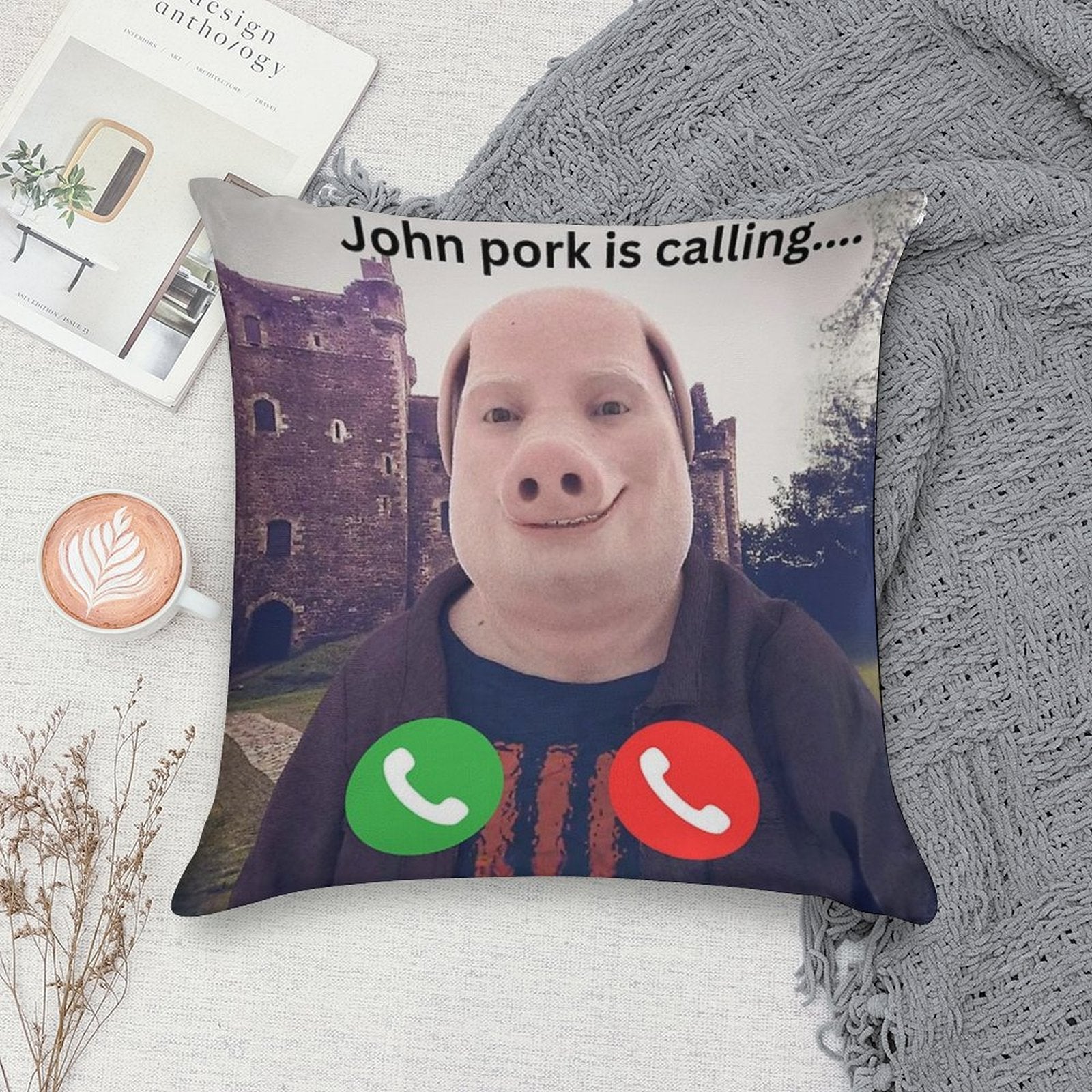 John Pork Is Calling Soft Short Plush Fabric Throw Pillow