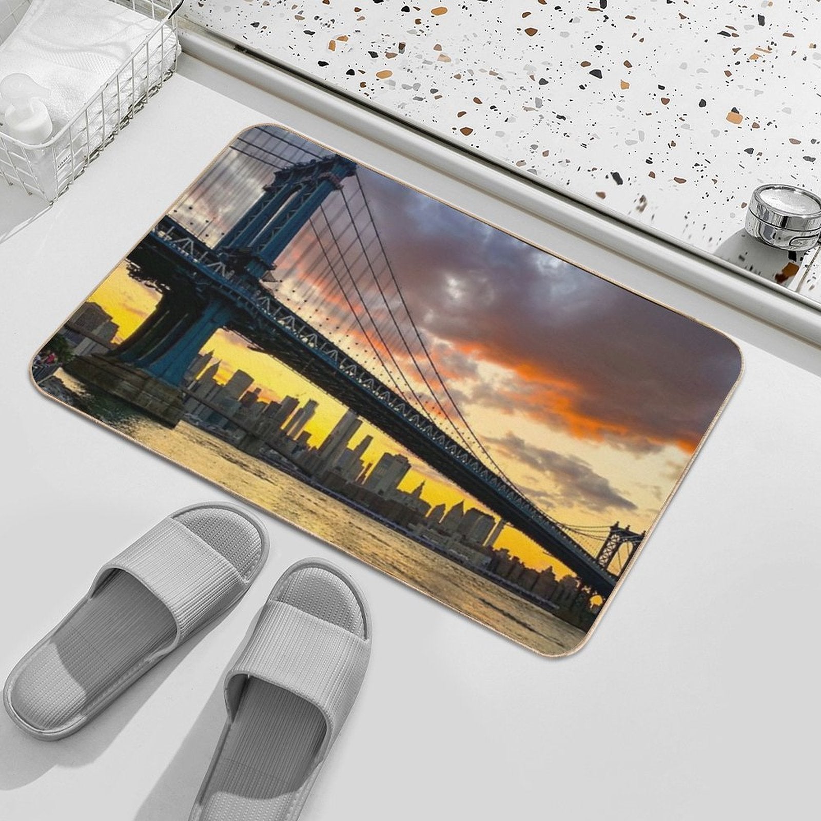 Manhattan Bridge Skyline Sunset Brooklyn New York City  Multi-Purpose Bath Mat