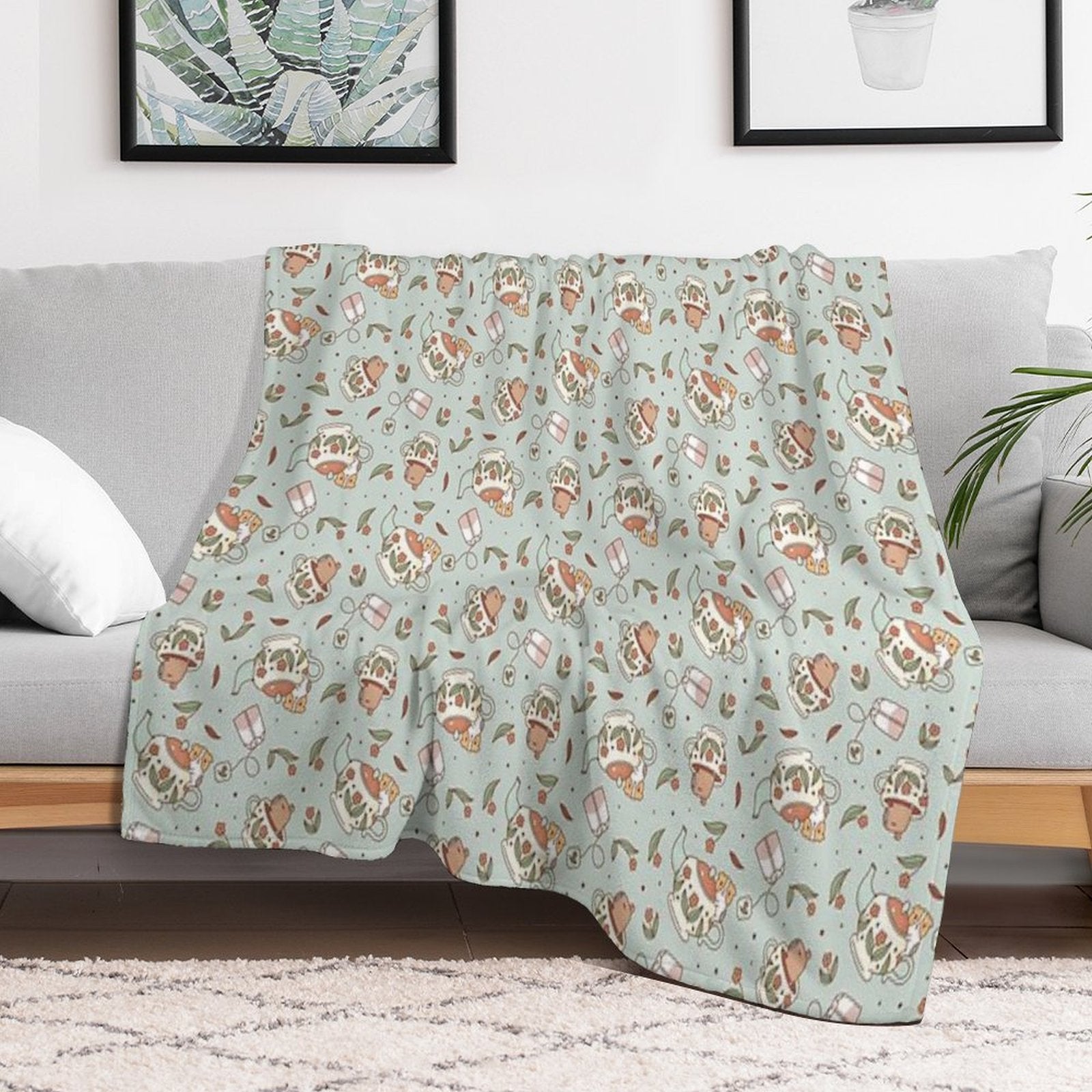 Guinea Pig And Capybara Tea Party Pattern, Bubu And Moonch Versatility Throw Blanket