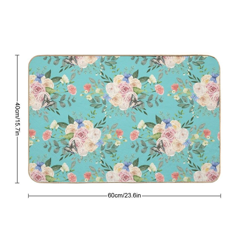 Butterflies,flowers,roses,spring,summer  Repositionable Bath Mat