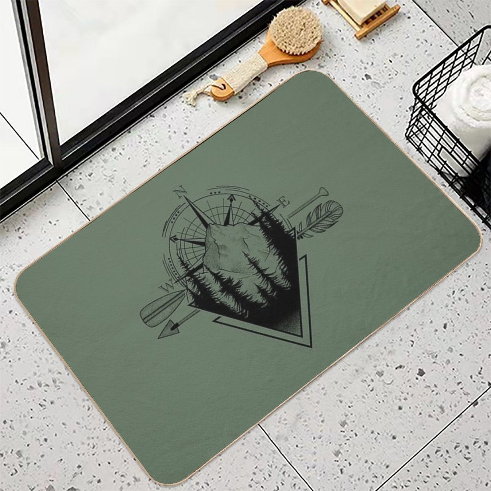 Nature Mountain Compass Geometric Graphics Shirt  Pet-Safe Bath Mat