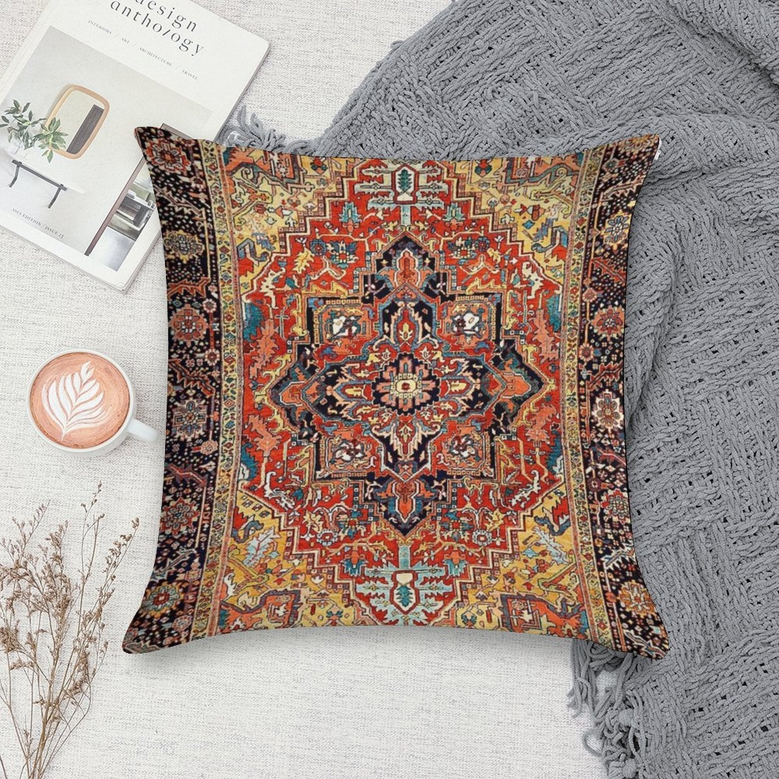 Heriz Persian Carpet Print Soft Ultra-Soft Texture Throw Pillow