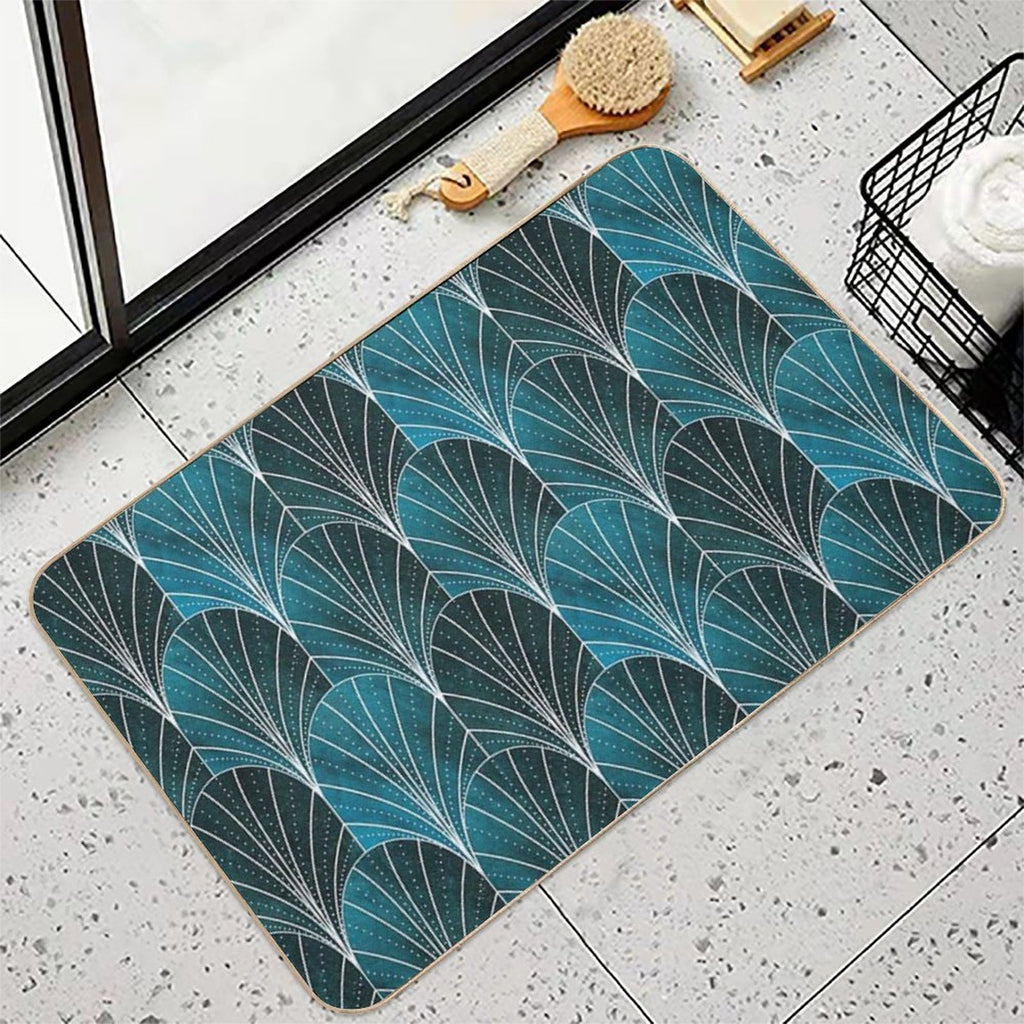 Art Deco Waterfalls  Textured Teal & White  Repositionable Bath Mat