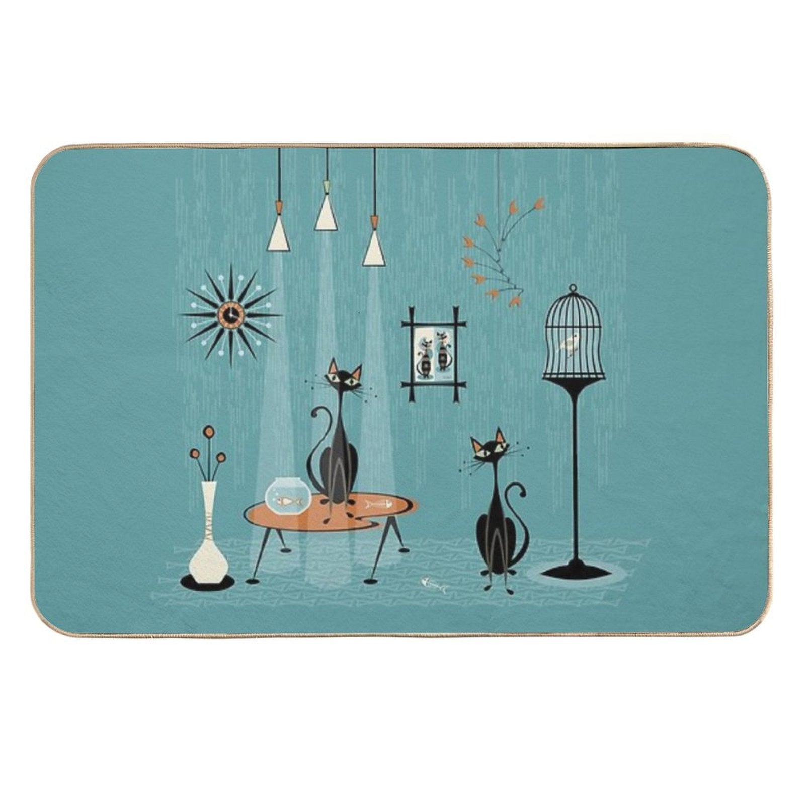 Mid Century Mischief  Cat Red-Handed II  Rapid-Drying Bath Mat